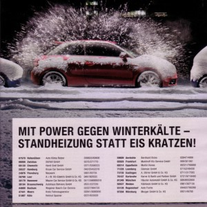 Audi A1 (2011) Eberspächer:
mit Power gegen Winterkälte - Standheizung statt Eis kratzen!