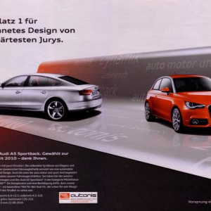 Audi A1 und A5 Sportback (2011):
Zwei mal Platz 1 für ausgezeichnetes
Design voneiner der härtesten Jurys.