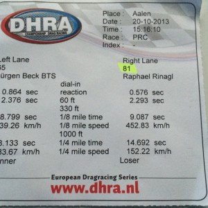 Meine beste 1/4 Meile Zeit bisher. :)